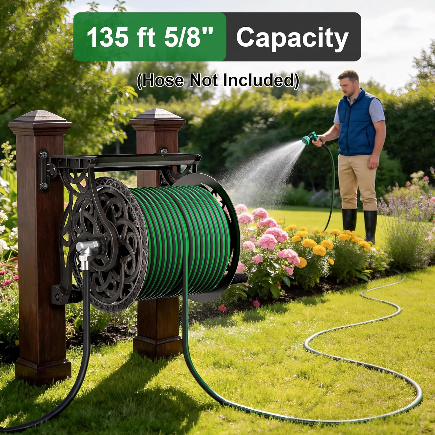 Garden Hose Reel Wall Mount, Heavy Duty Aluminum Dark Bronze