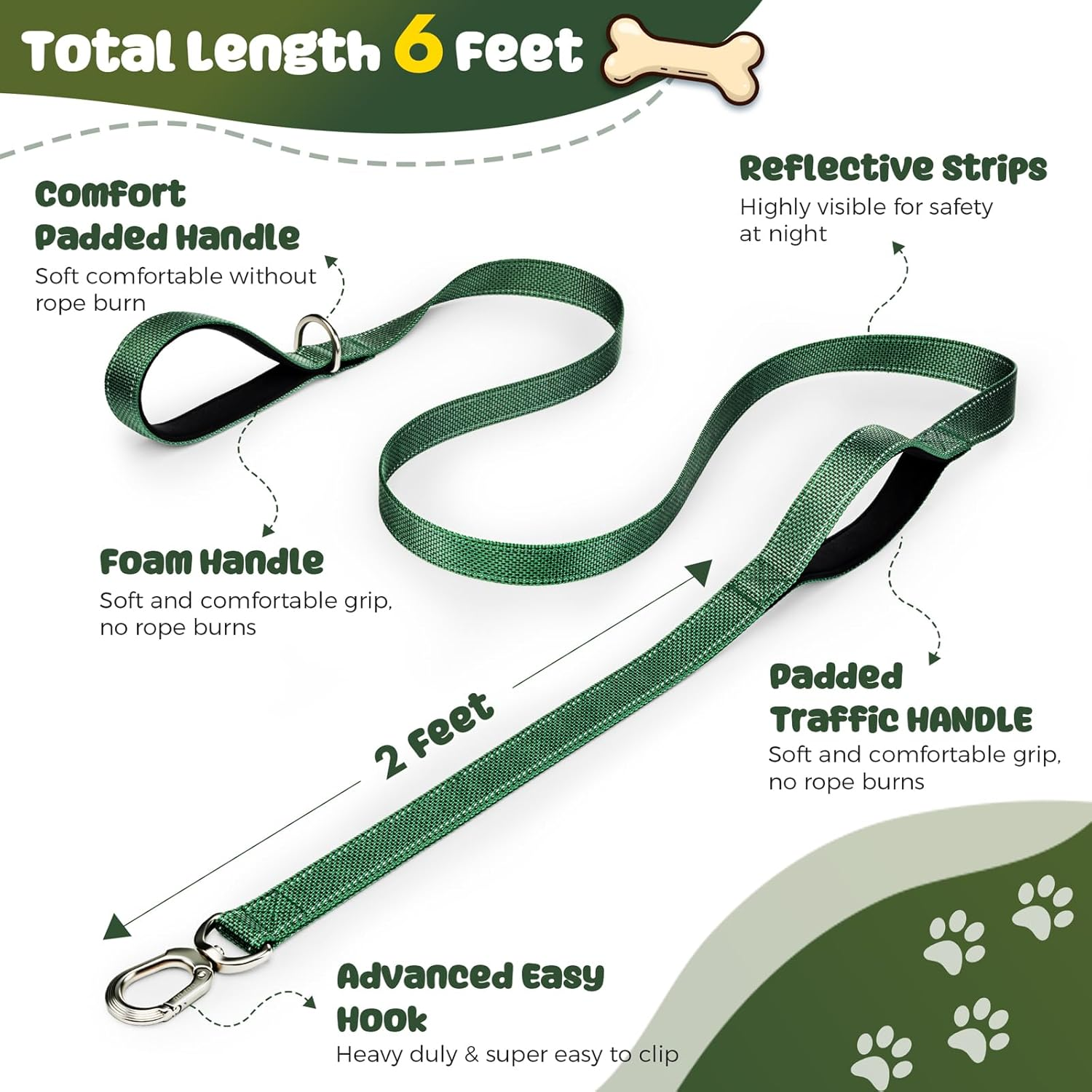 Heavy Duty Dog Leash Reflective Padded Handle 4ft