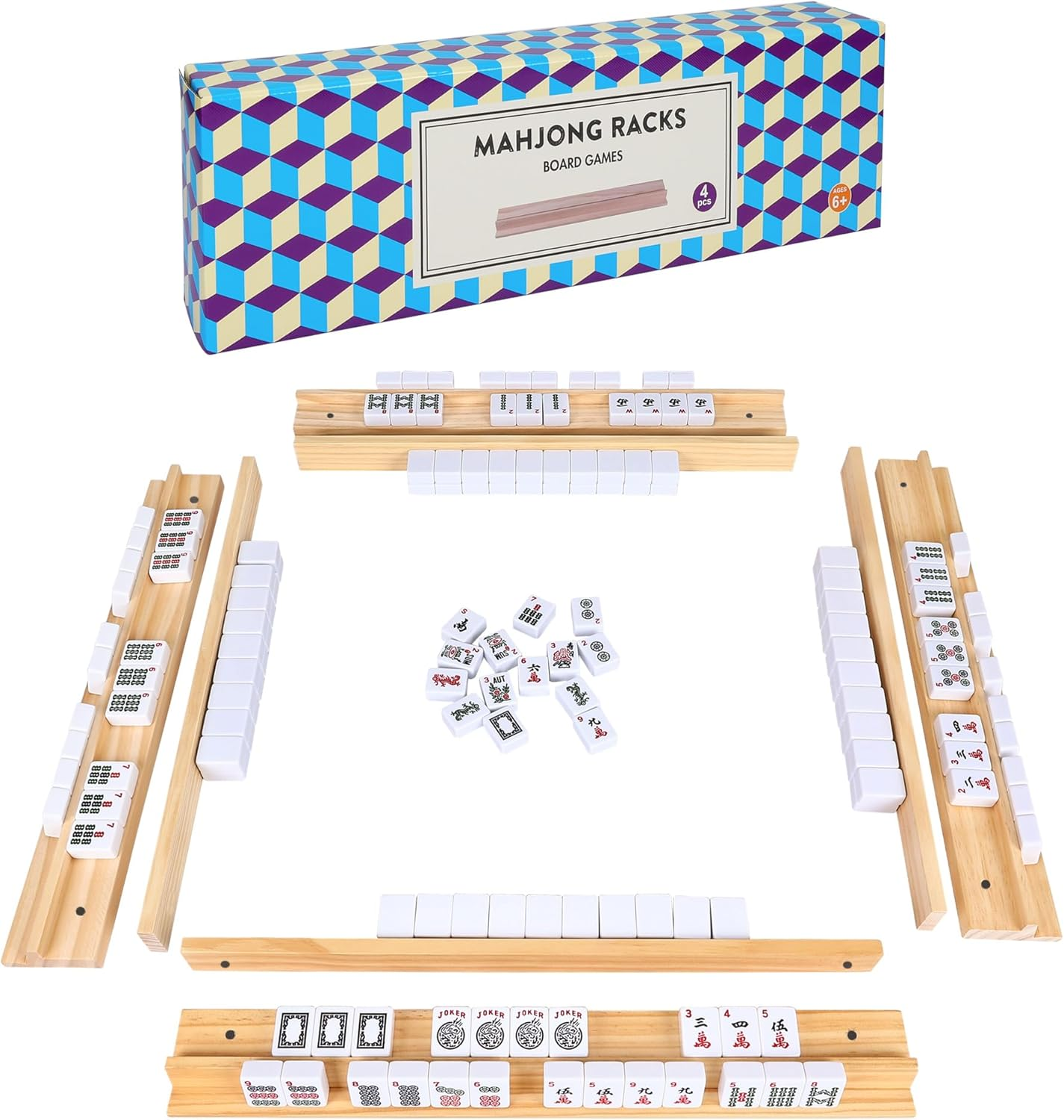 Upgraded Mahjong Racks with Pushers Set of 4