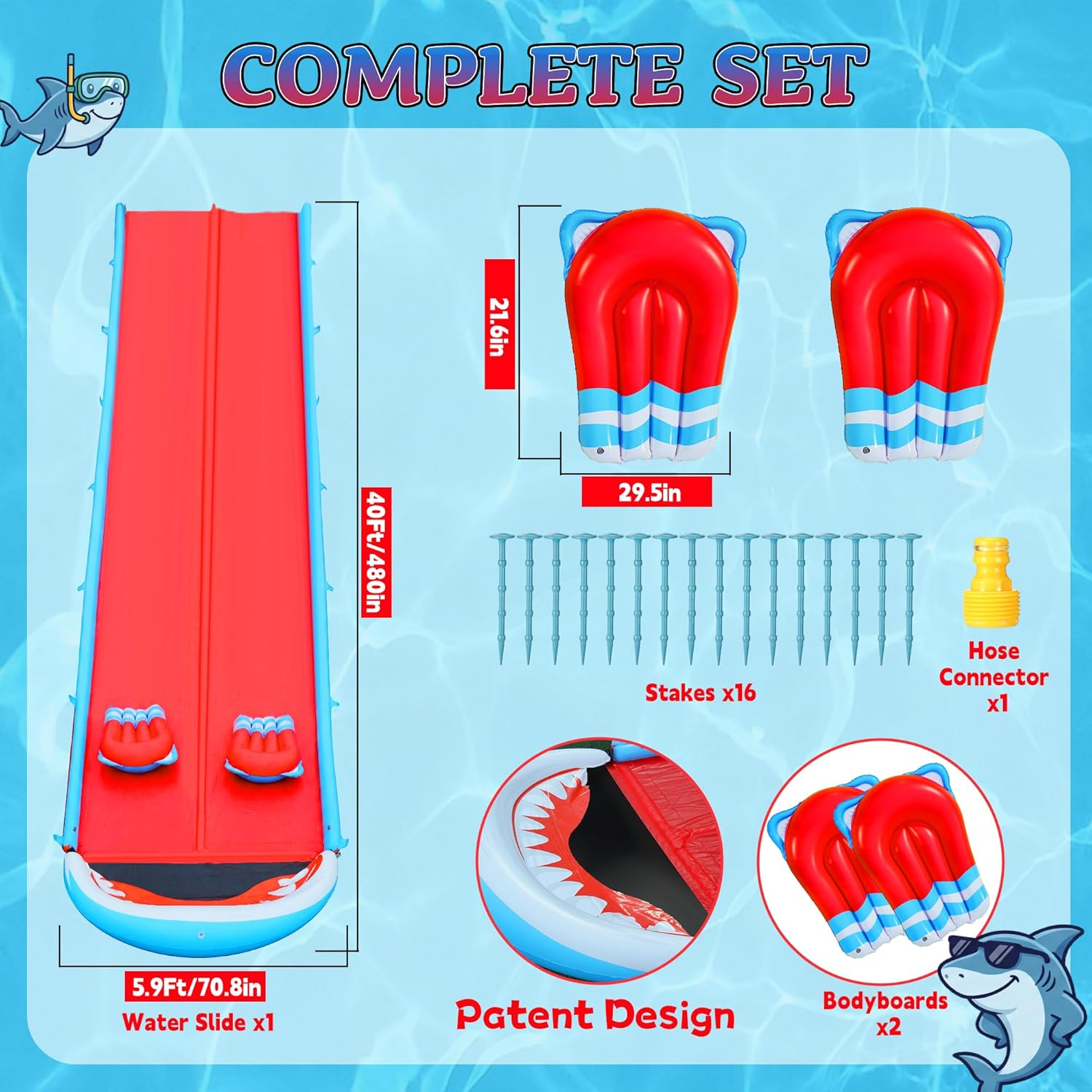 40FT Heavy Duty Slip and Slide with Sprinkler