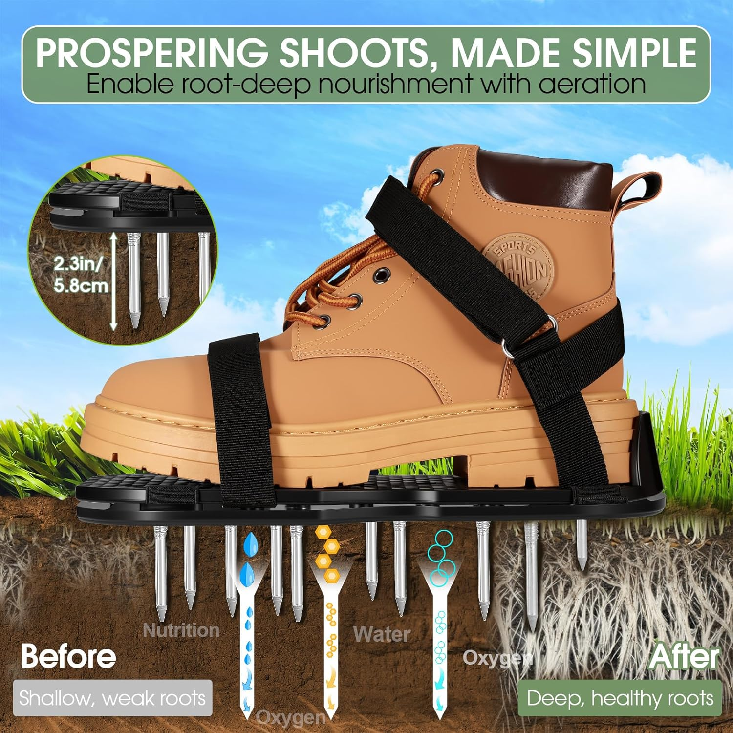 Lawn Aerator Shoes Spring-Loaded Double Layer