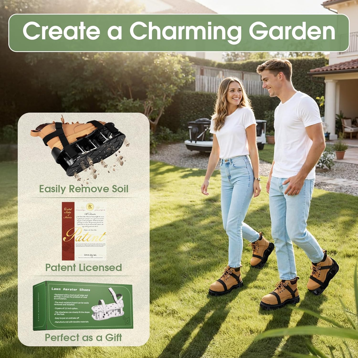 Lawn Aerator Shoes Spring-Loaded Double Layer