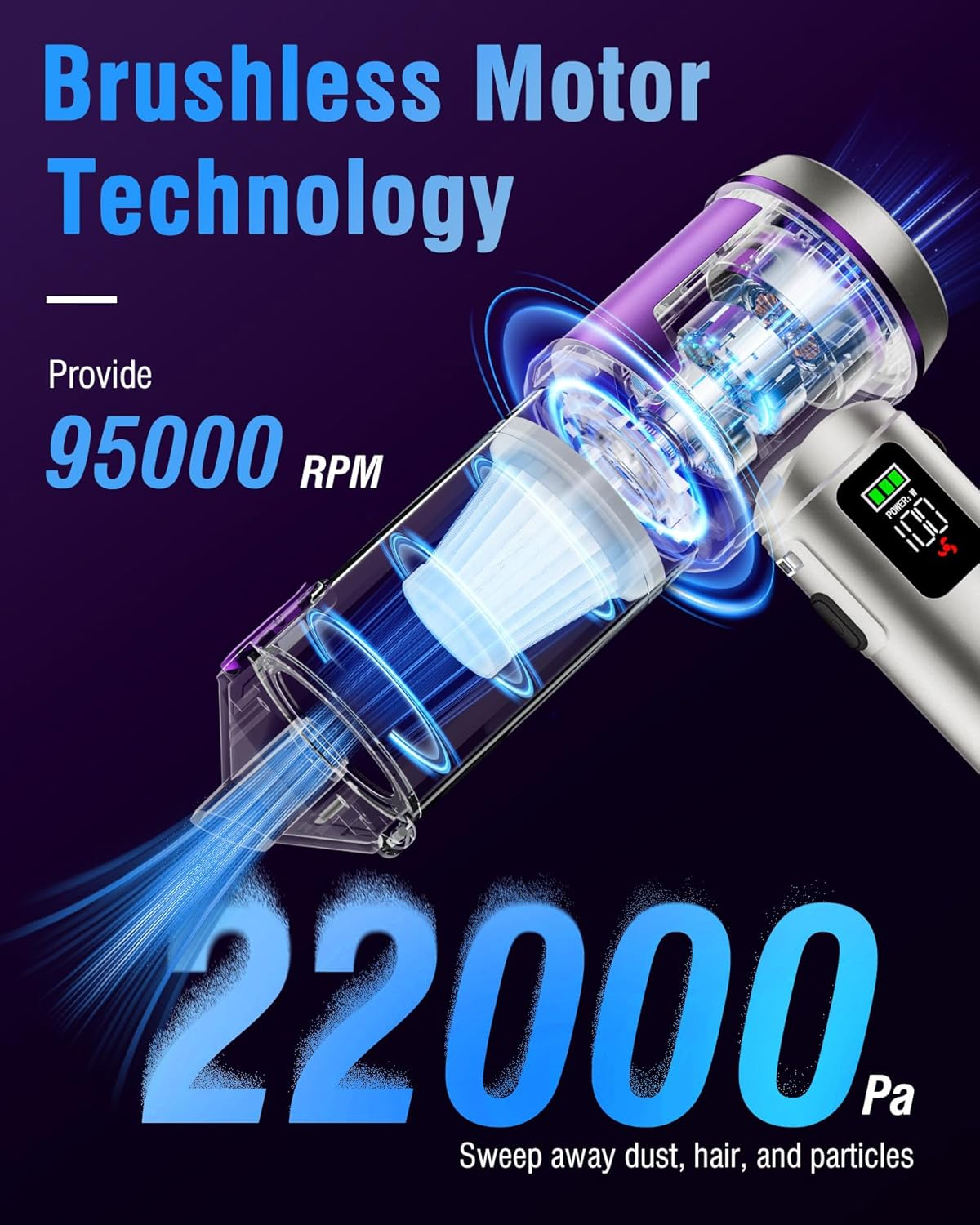 Handheld Car Vacuum Cordless 22000Pa with LED Light