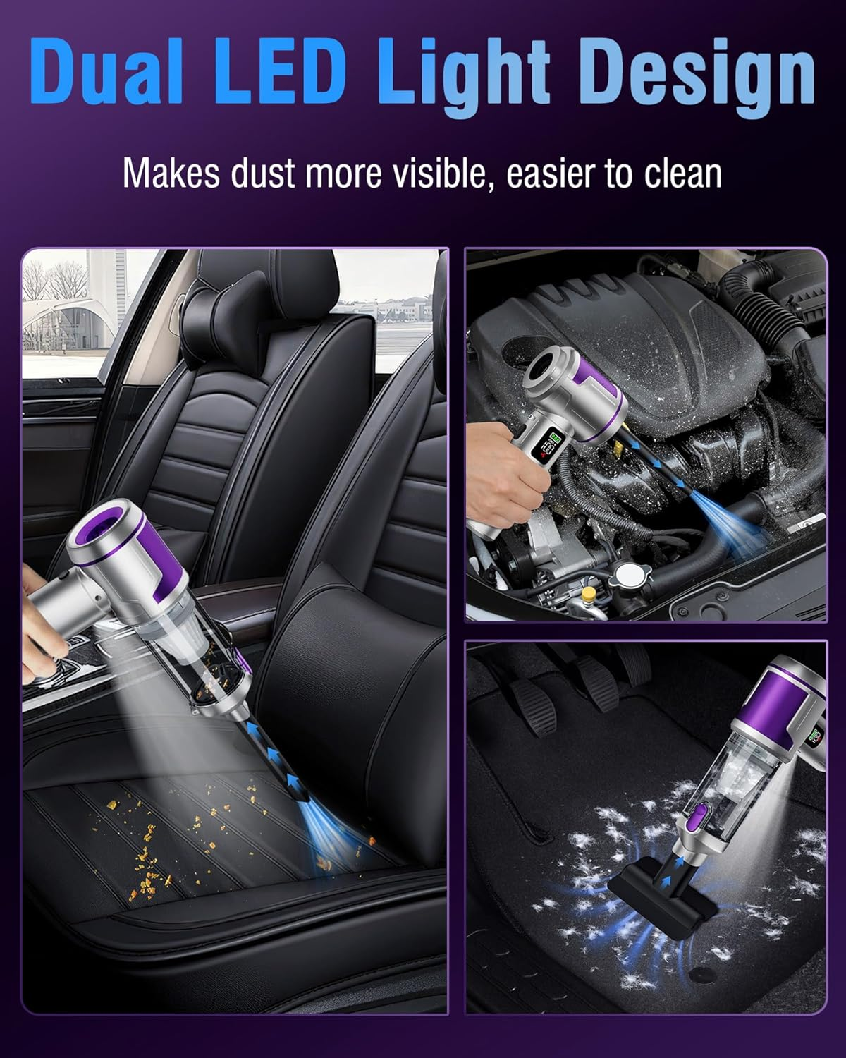 Handheld Car Vacuum Cordless 22000Pa with LED Light