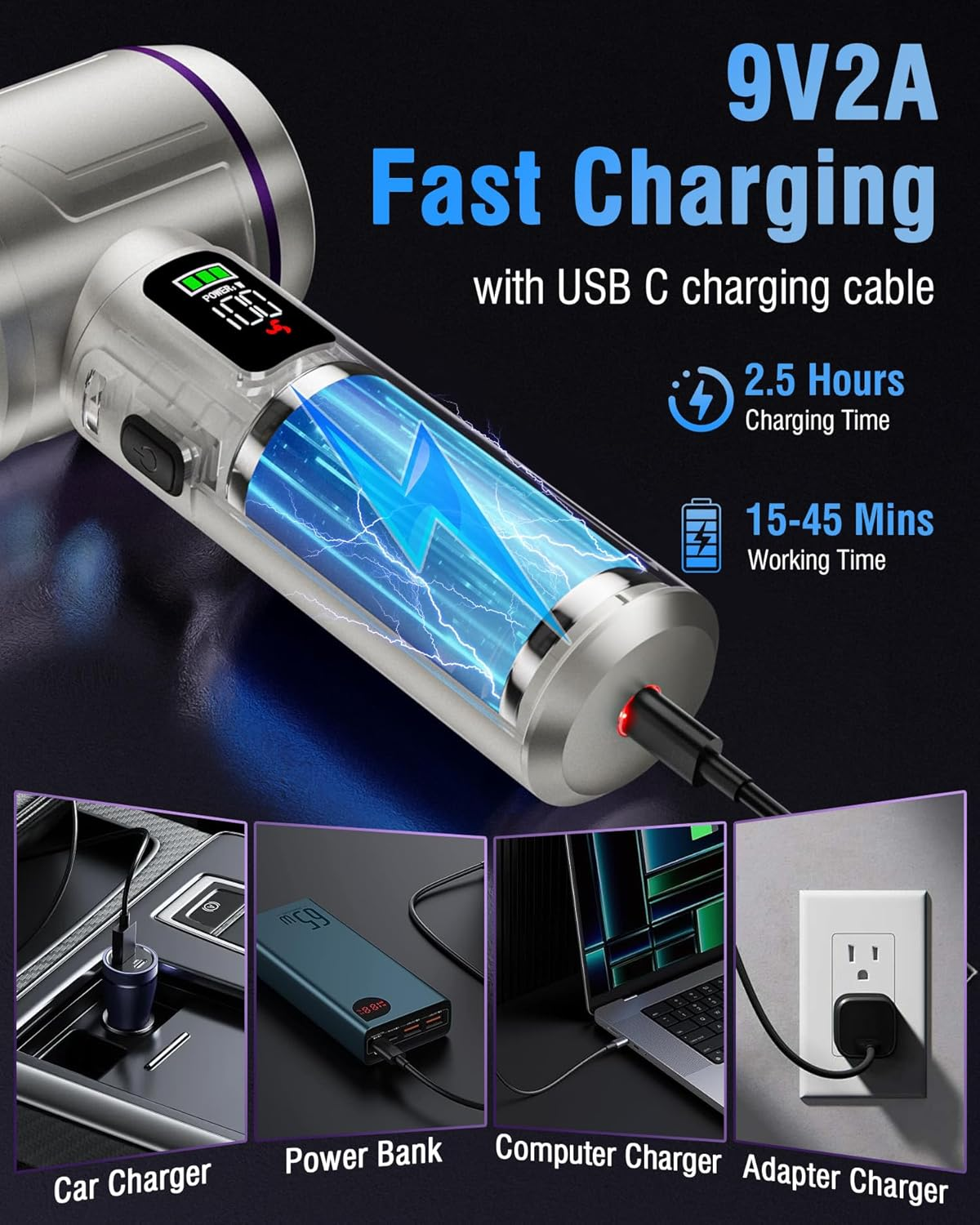 Handheld Car Vacuum Cordless 22000Pa with LED Light