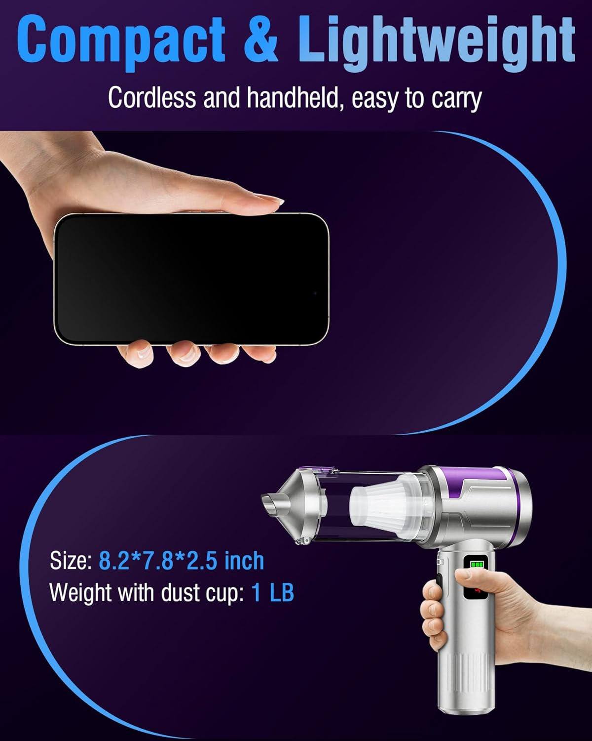 Handheld Car Vacuum Cordless 22000Pa with LED Light