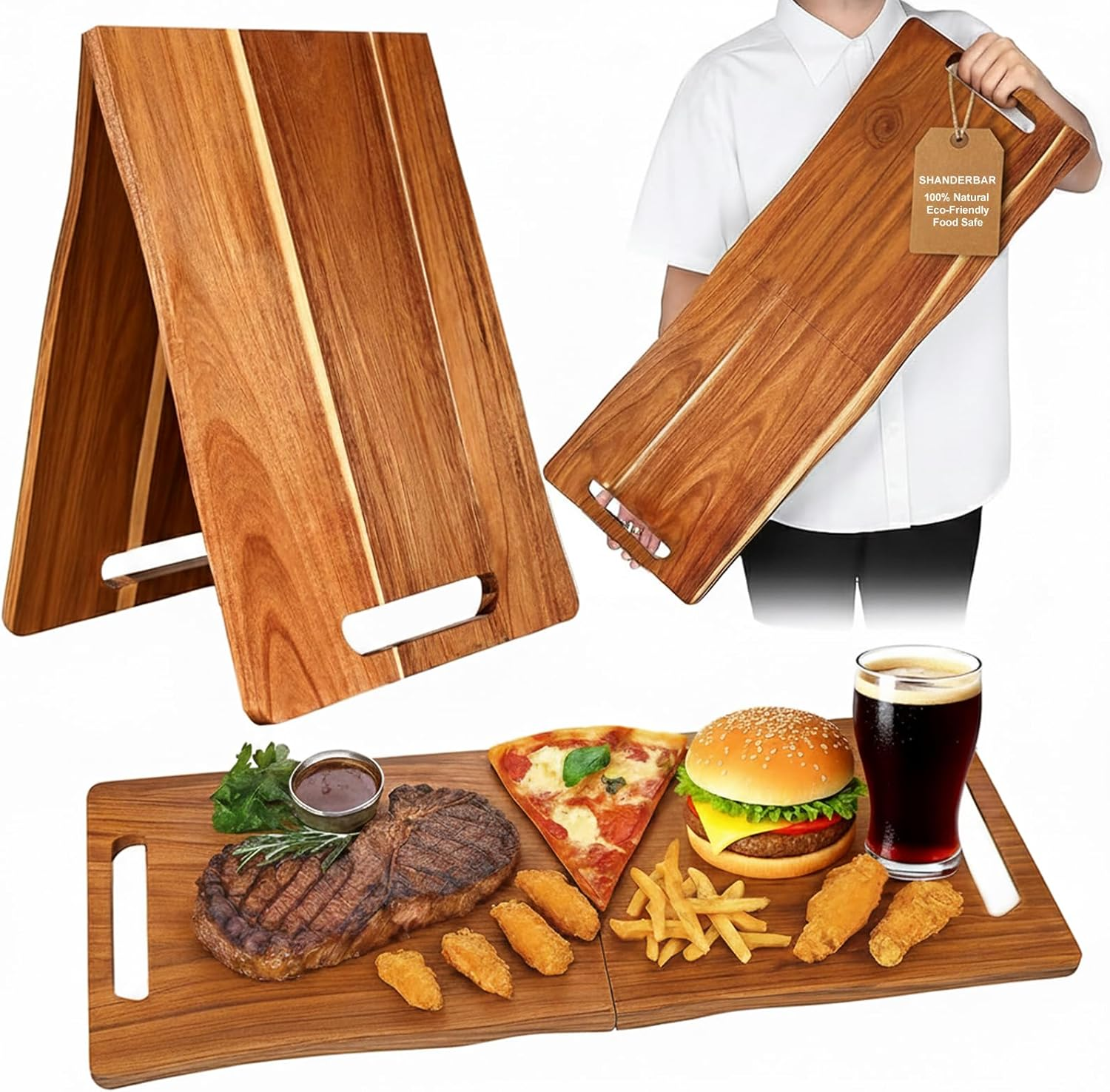 Acacia Charcuterie Board 33x12 Foldable with Handles