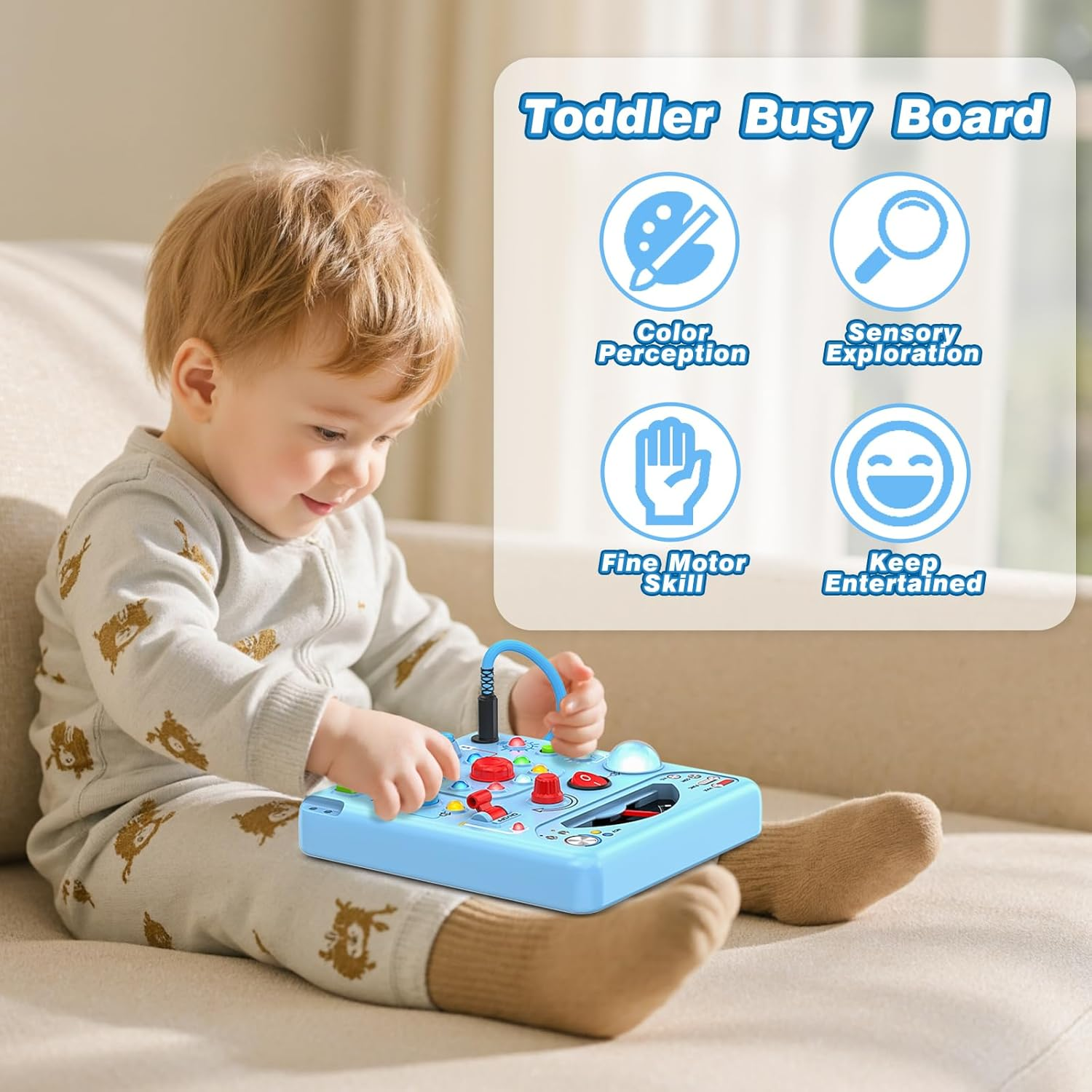 Montessori Busy Board with 13 LED Lights