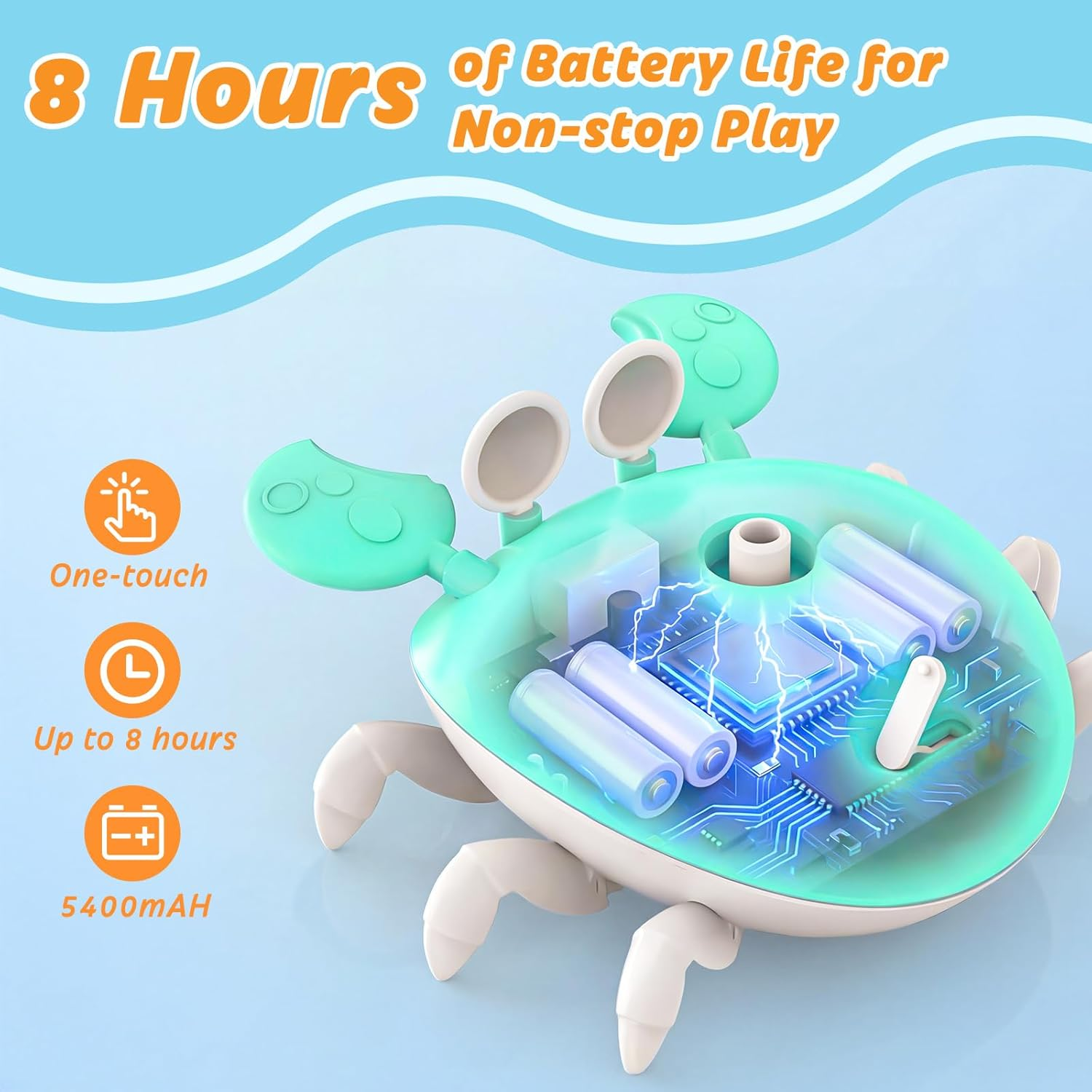 Crab Water Pump Toy 5400mAh 8Hr IP67 Kids 1-3