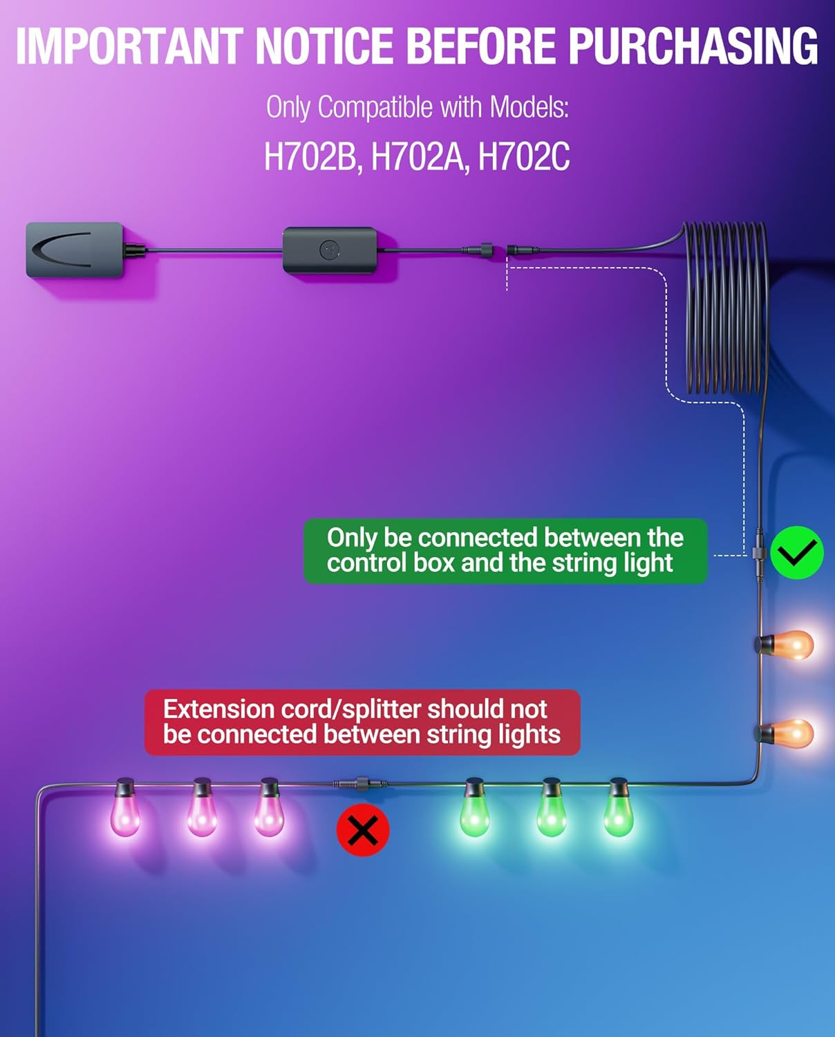 10Ft Extension Cable Govee S14 String Lights IP67