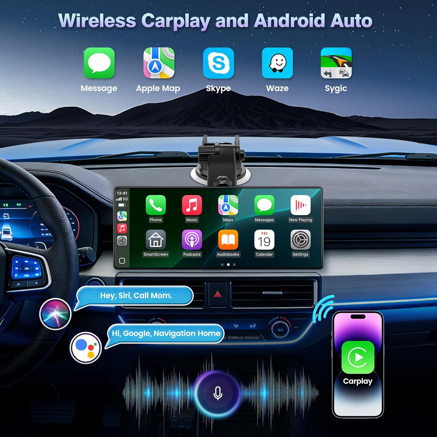 10.26in Wireless CarPlay Android Auto Screen 1080P