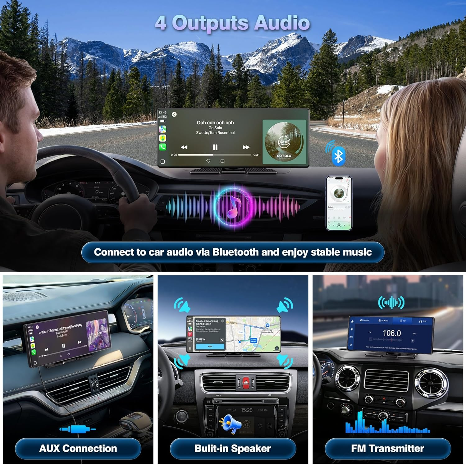 10.26in Wireless CarPlay Android Auto Screen 1080P