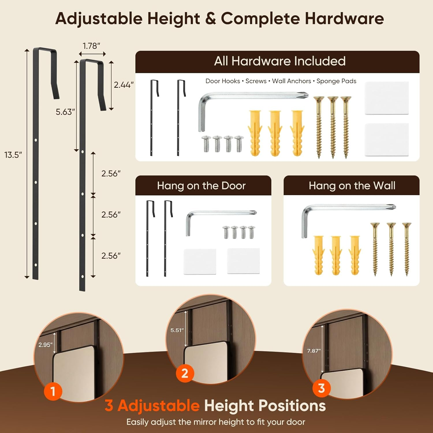 Antok 48x14in Over Door Full Length Mirror Black