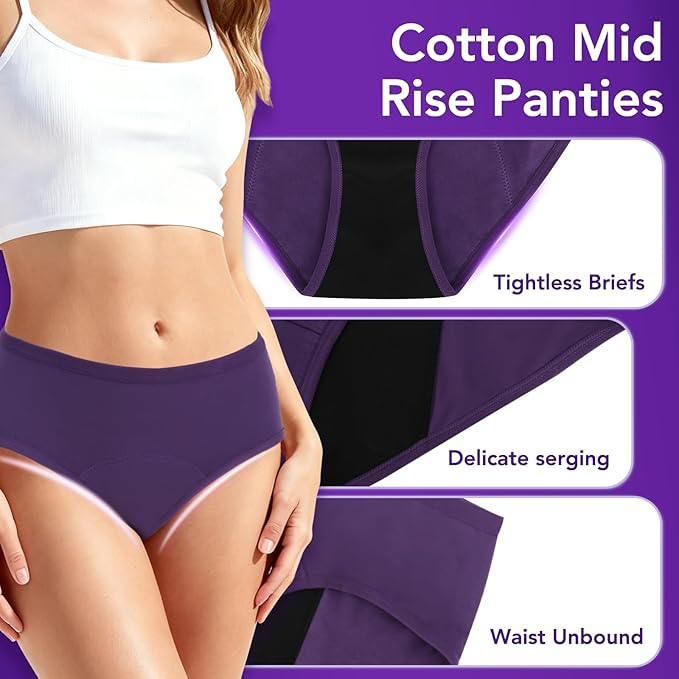 Women Cotton Panties Washable Reusable XL 3 Colors