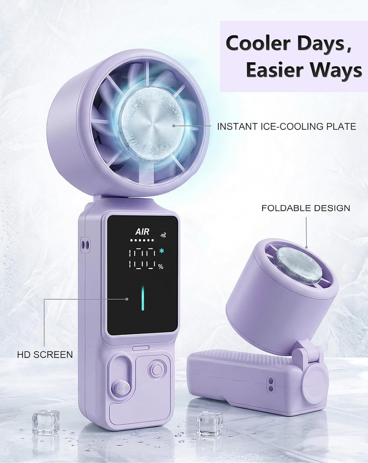 3-in-1 Wearable Handheld Fan 100-Gear Purple