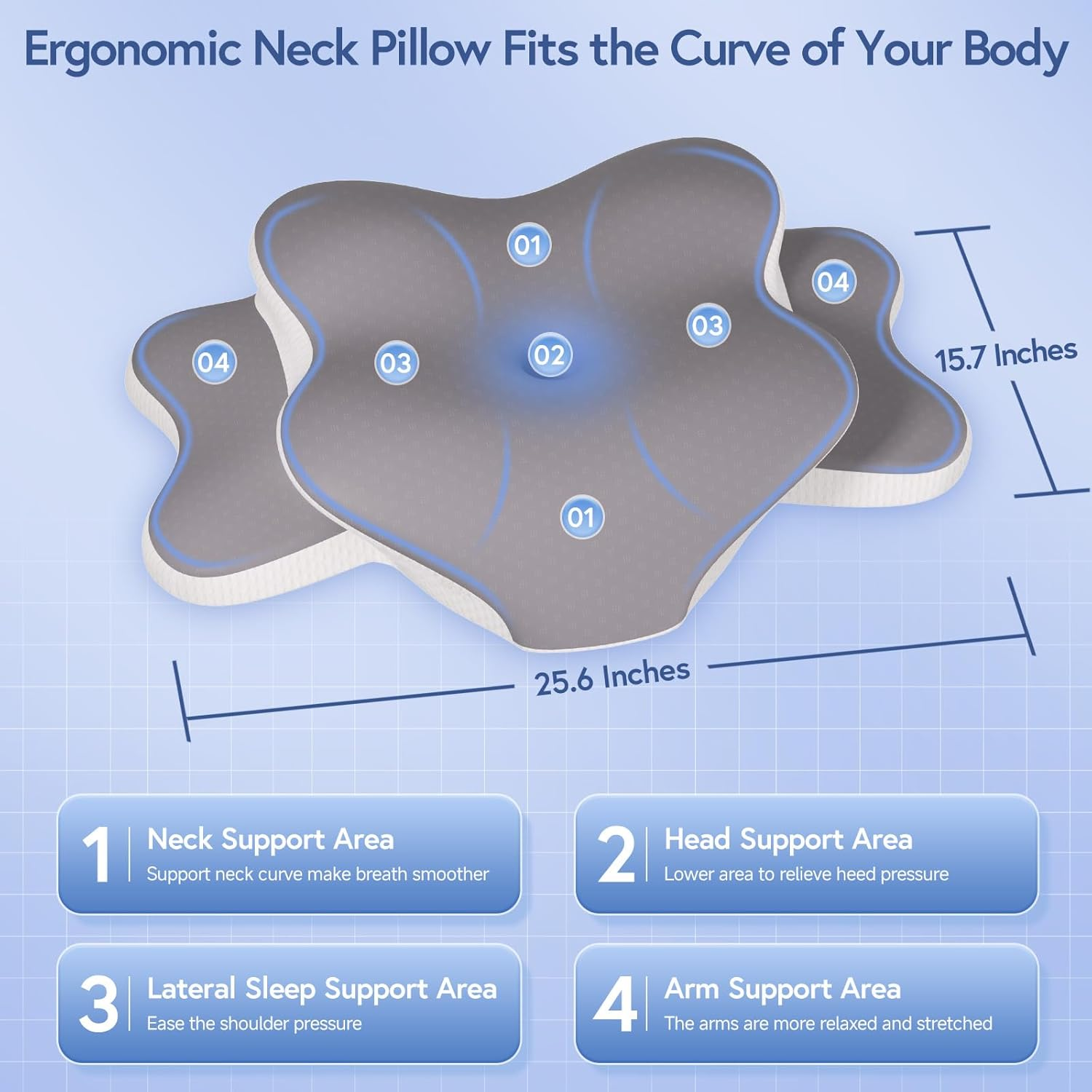 Ergonomic Cervical Neck Pillow Dual-Height Cooling Memory Foam