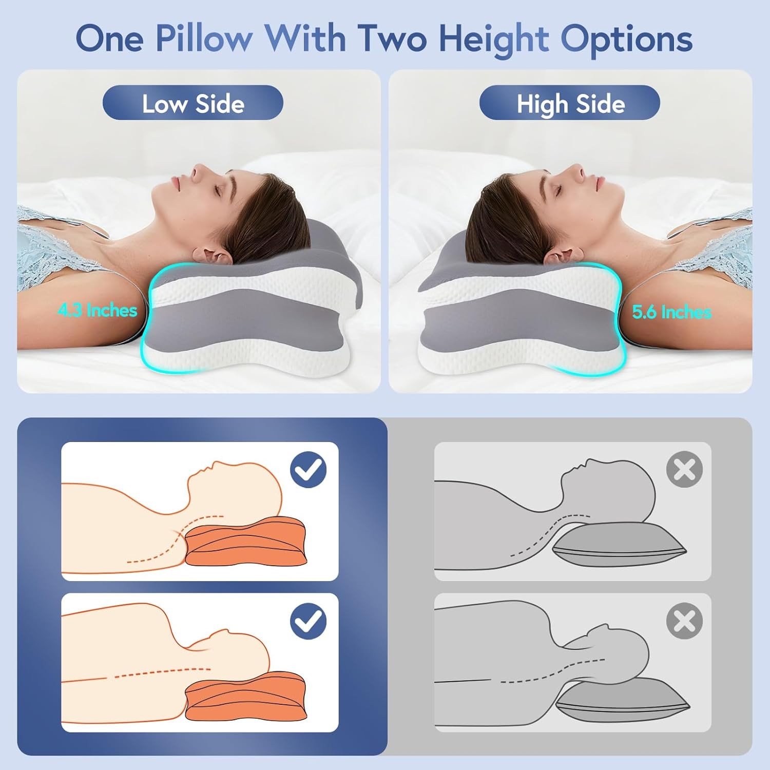 Ergonomic Cervical Neck Pillow Dual-Height Cooling Memory Foam