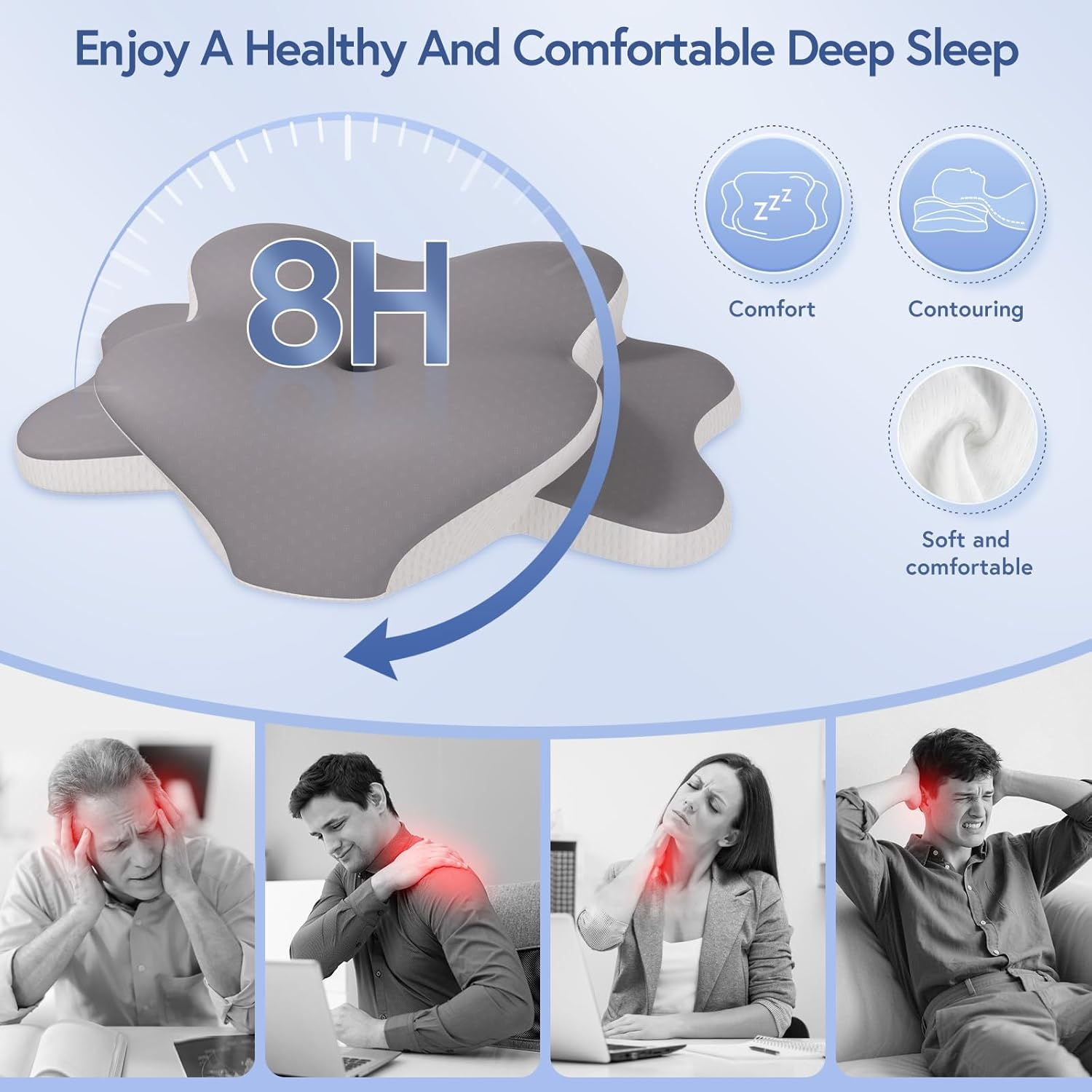 Ergonomic Cervical Neck Pillow Dual-Height Cooling Memory Foam
