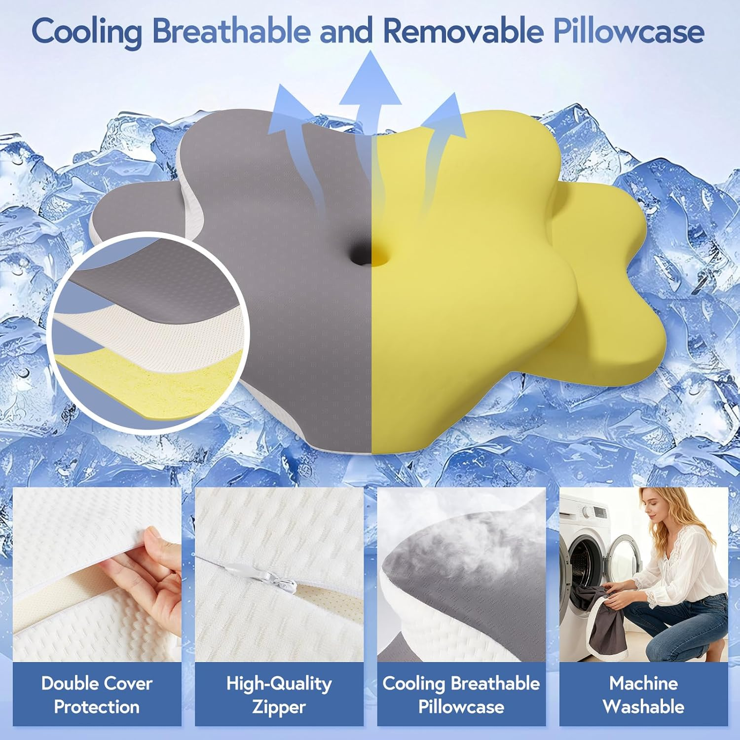 Ergonomic Cervical Neck Pillow Dual-Height Cooling Memory Foam