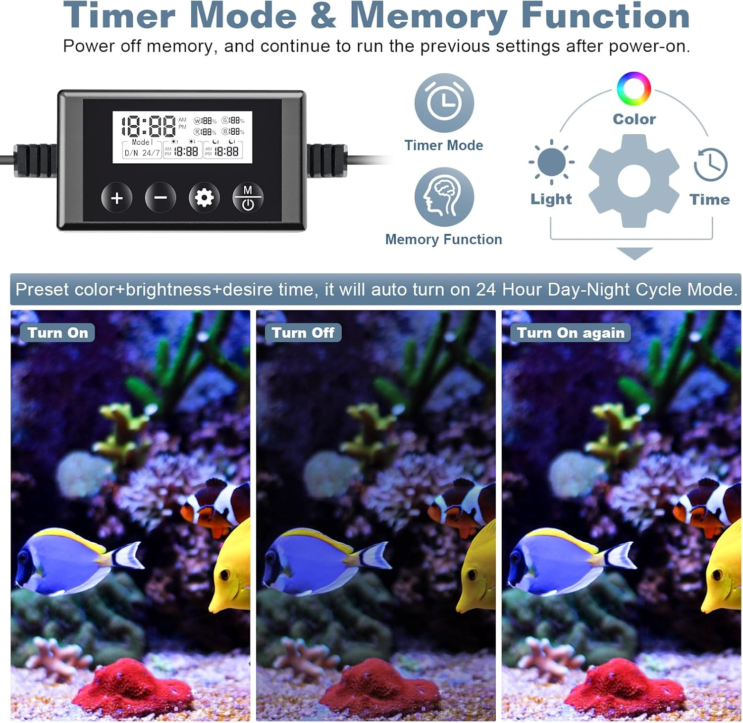 LED Aquarium Light Full Spectrum RGB 12W IP68 Auto Timer