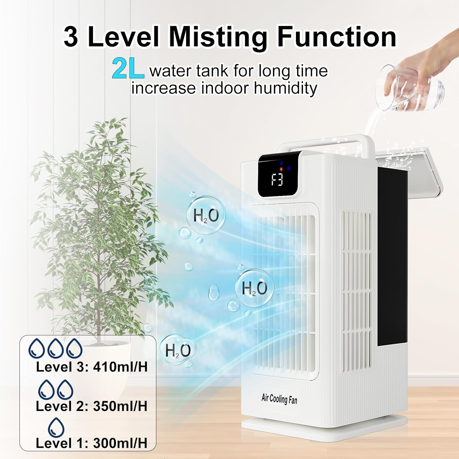 Sugoiti Portable Fan 4 Speeds 8H Timer 2L Tank
