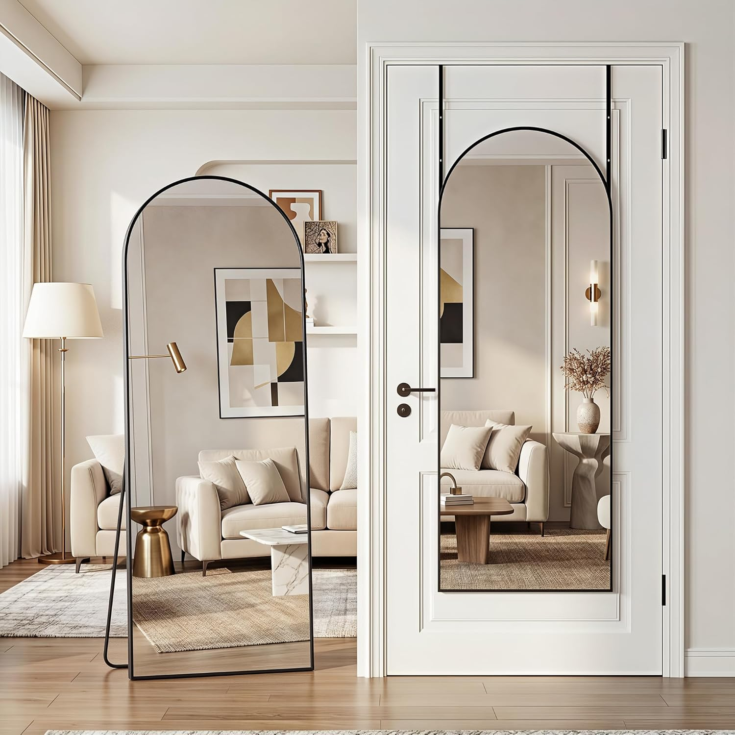 8x20 Over The Door Arched Full Length Mirror Black
