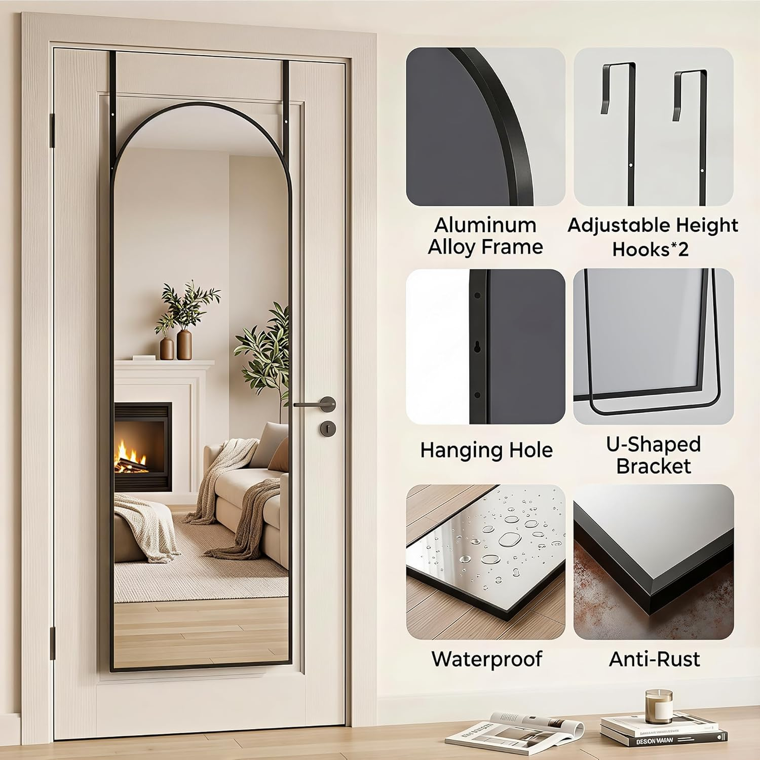 8x20 Over The Door Arched Full Length Mirror Black