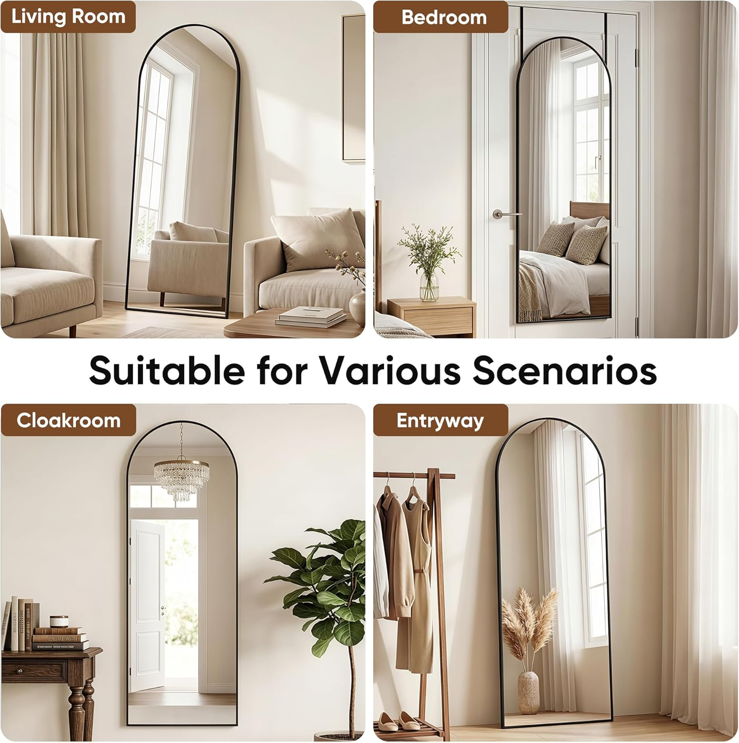 8x20 Over The Door Arched Full Length Mirror Black