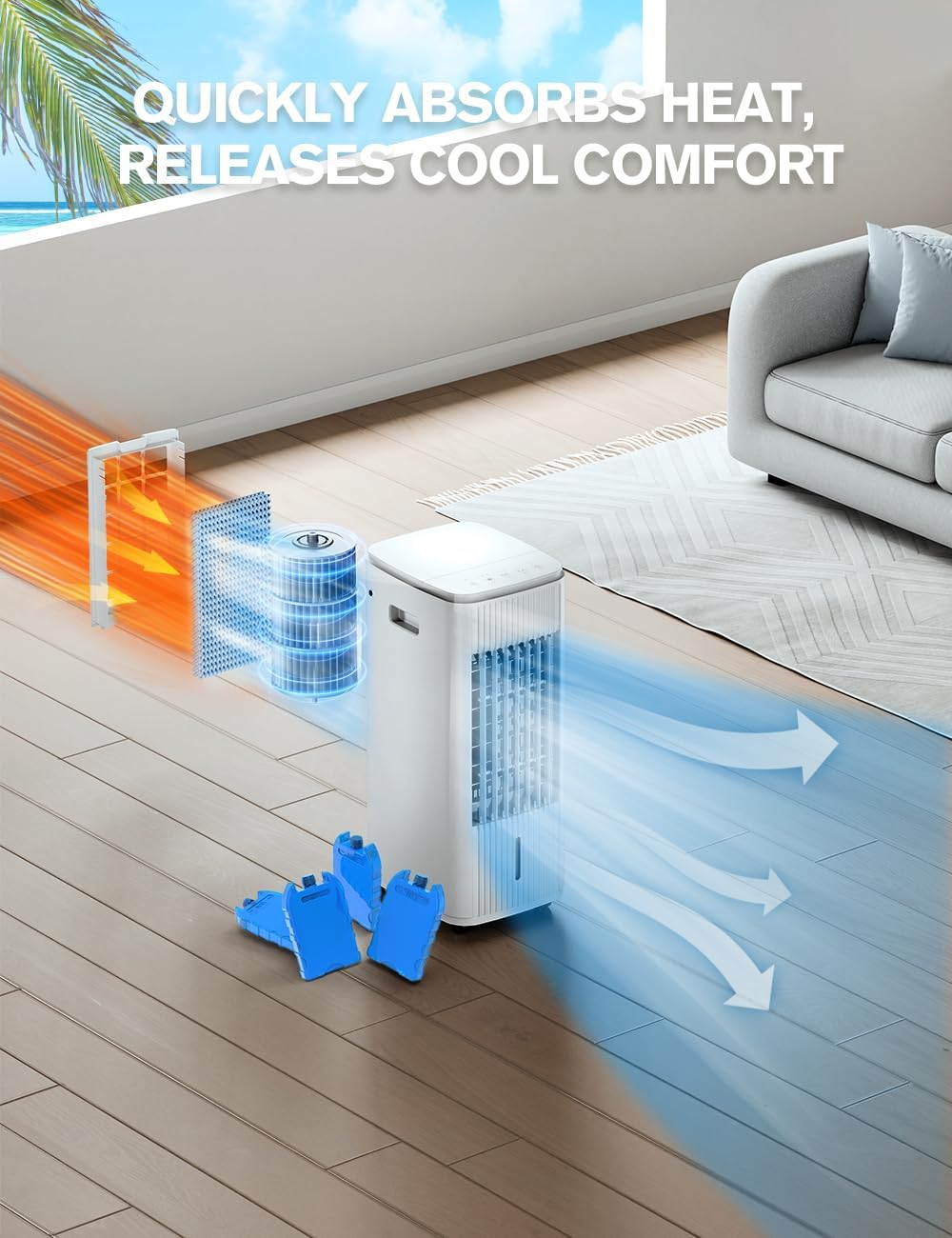 Evaporative Air Cooler 3L Tank 4 Ice Packs 70° Oscillation