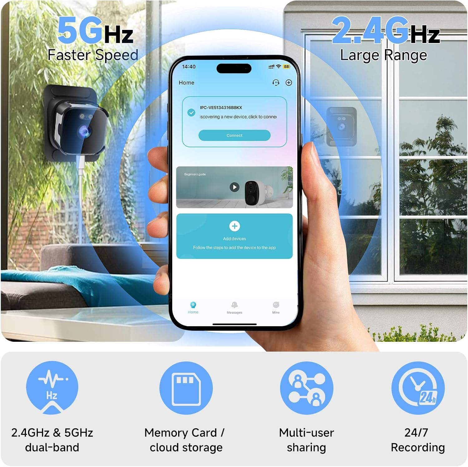 AXB 4K Window Security Camera Dual-Light Color Night Vision