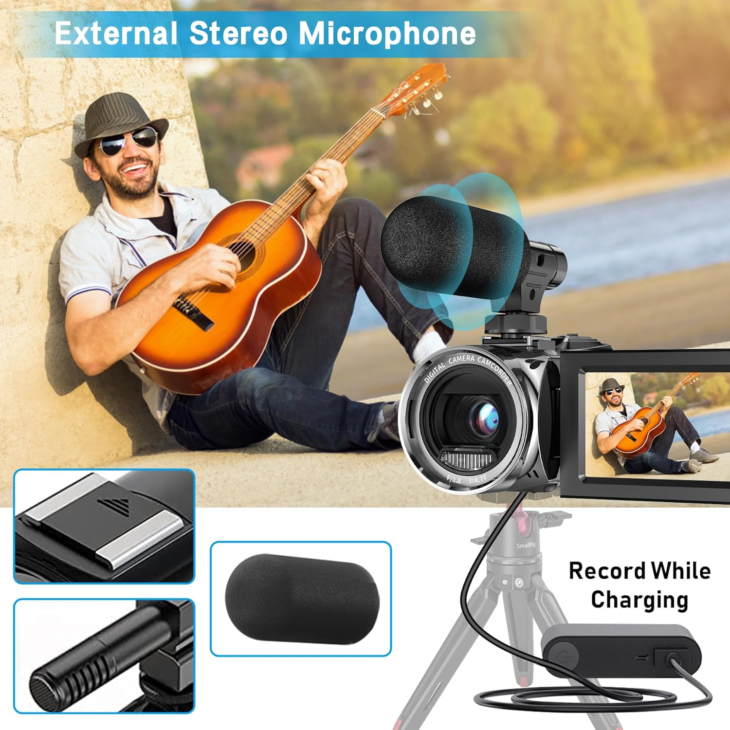 4K 48MP Vlogging Camera Camcorder 270° Screen 18X Zoom 32G