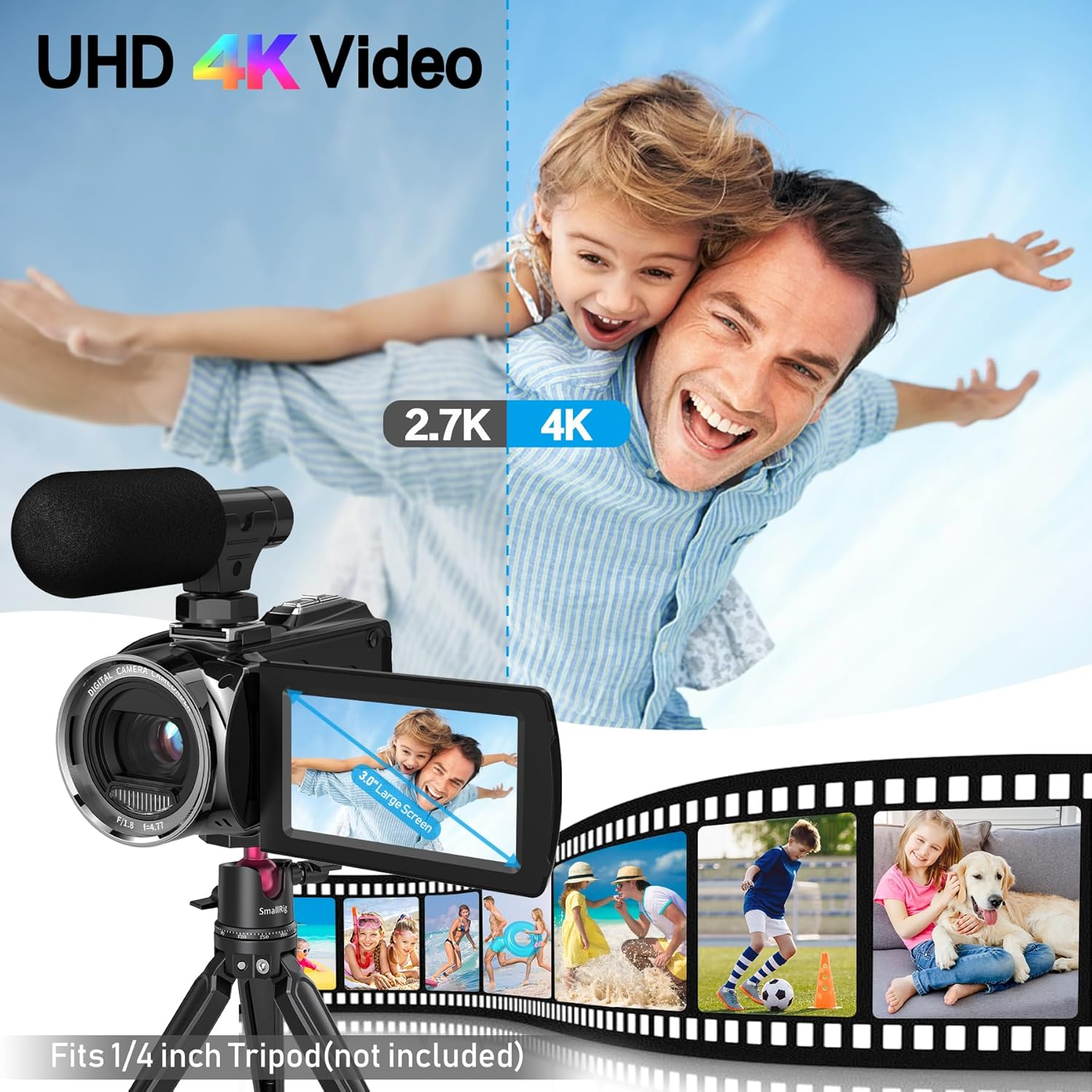 4K 48MP Vlogging Camera Camcorder 270° Screen 18X Zoom 32G