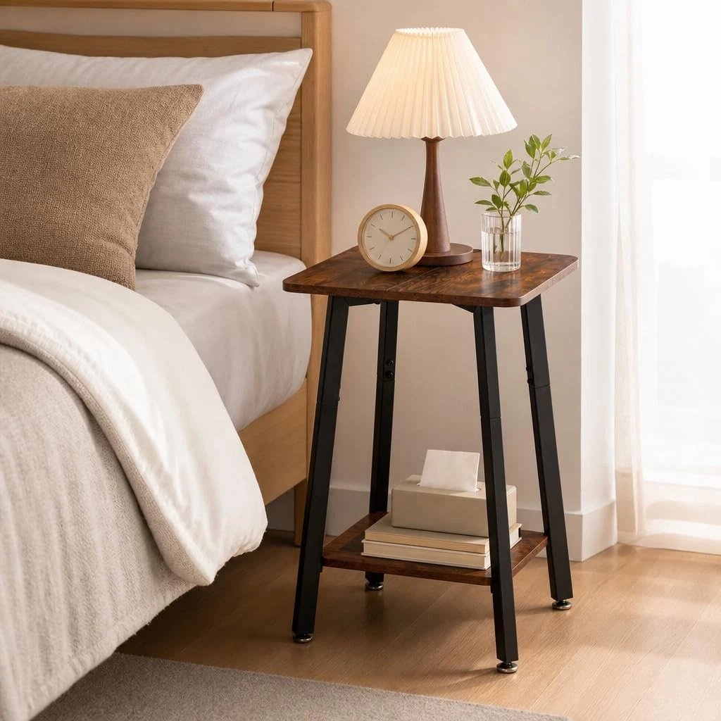 King Oasis Brown Square Iron Wood Side Table