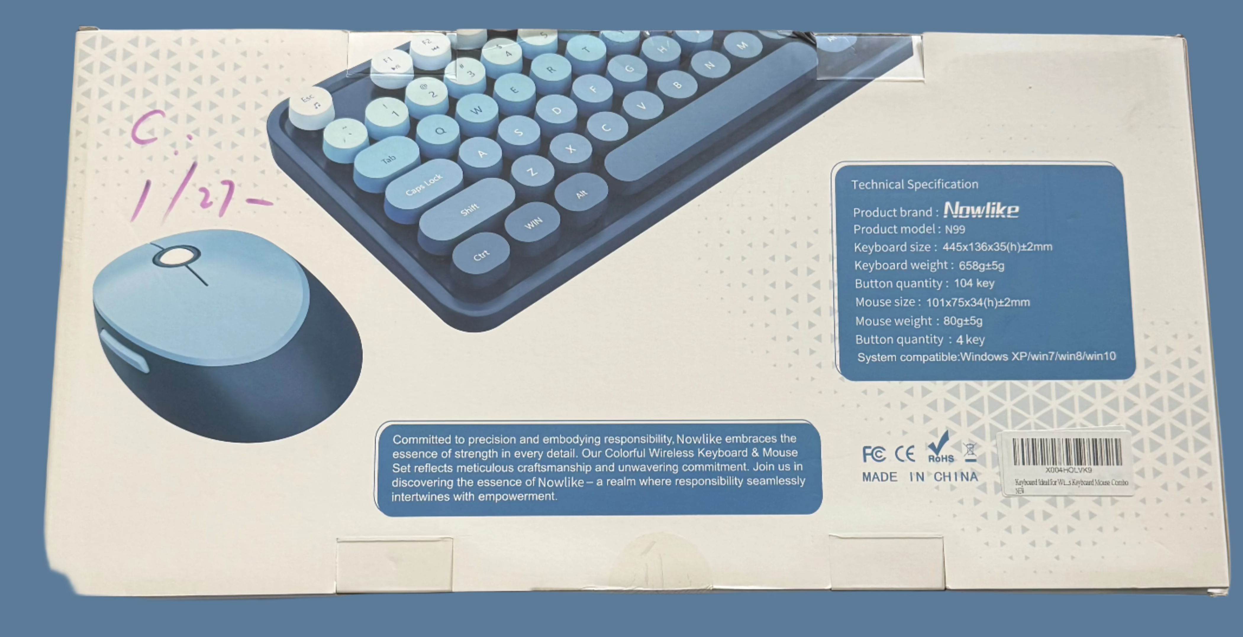 Nowlike wireless keyboard and mouse combo