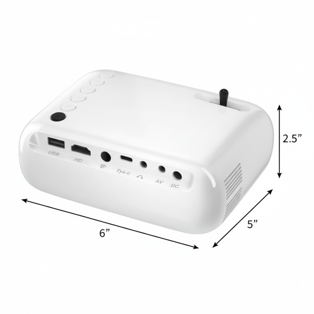 Compact Mini Projector – Portable HD Display with HDMI, USB, AV, Type-C