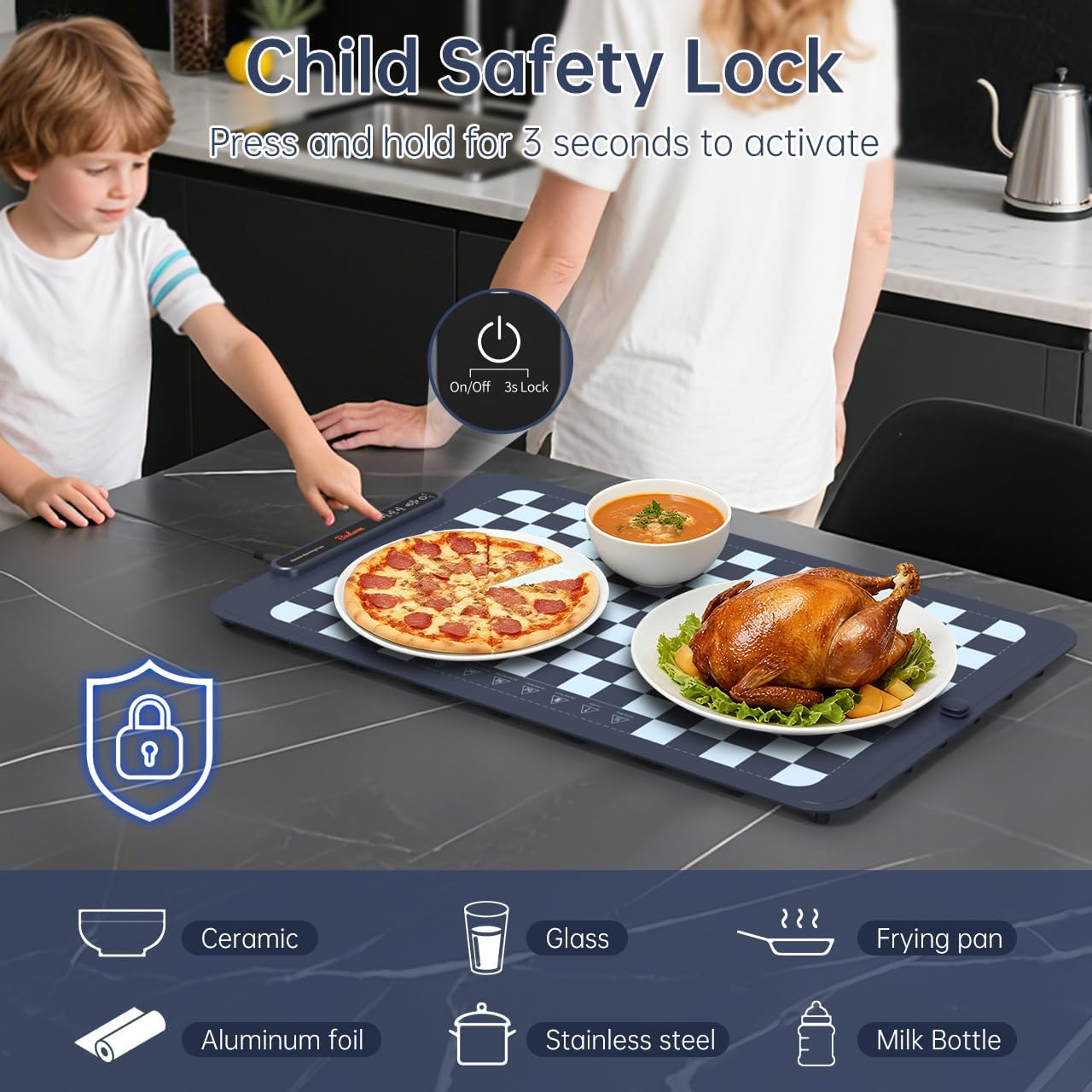 Mat for Food - Electric Warming Tray with 3 Temperature Levels & Auto Shut-Off