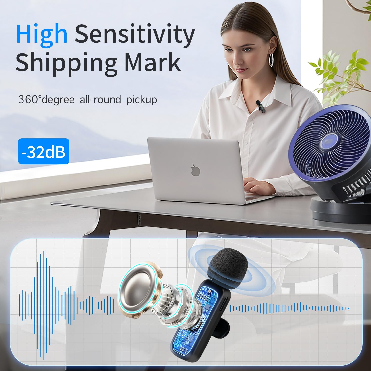 Wireless Microphone 2-Pack for iPhone 15/16 iPad Android - USB-C Lapel Mic with Noise Reduction