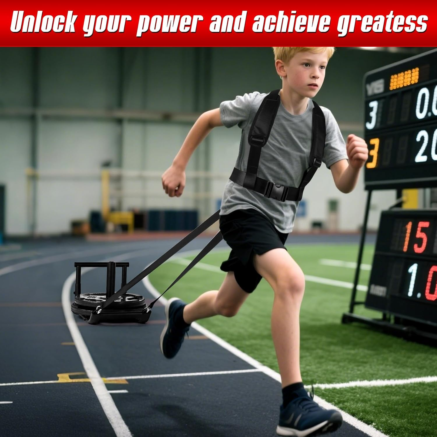 GADFISH Weighted Workout Sled - Push Pull Training Equipment for Adults & Kids | 1" & 2" Weight Plate Compatible