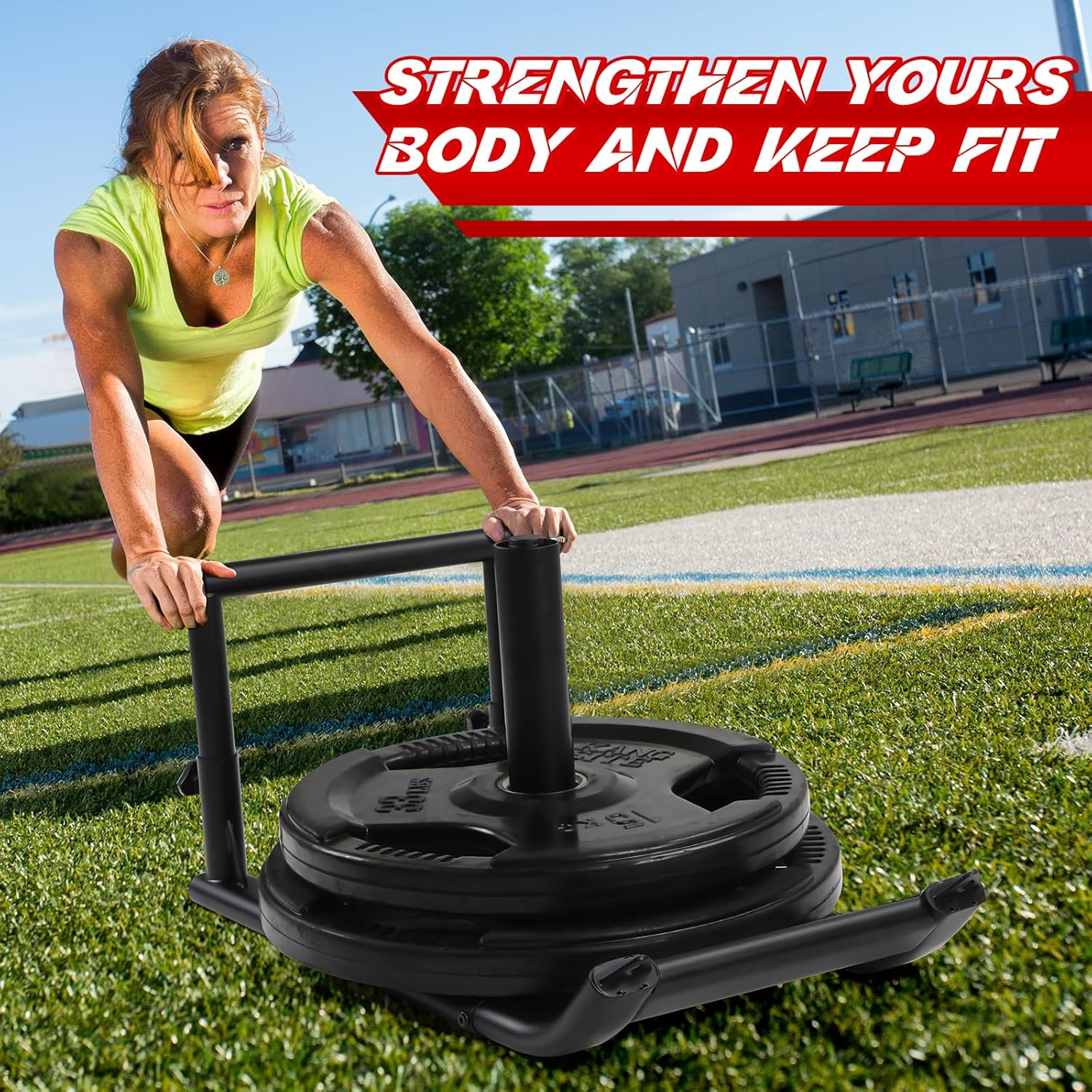 GADFISH Weighted Workout Sled - Push Pull Training Equipment for Adults & Kids | 1" & 2" Weight Plate Compatible