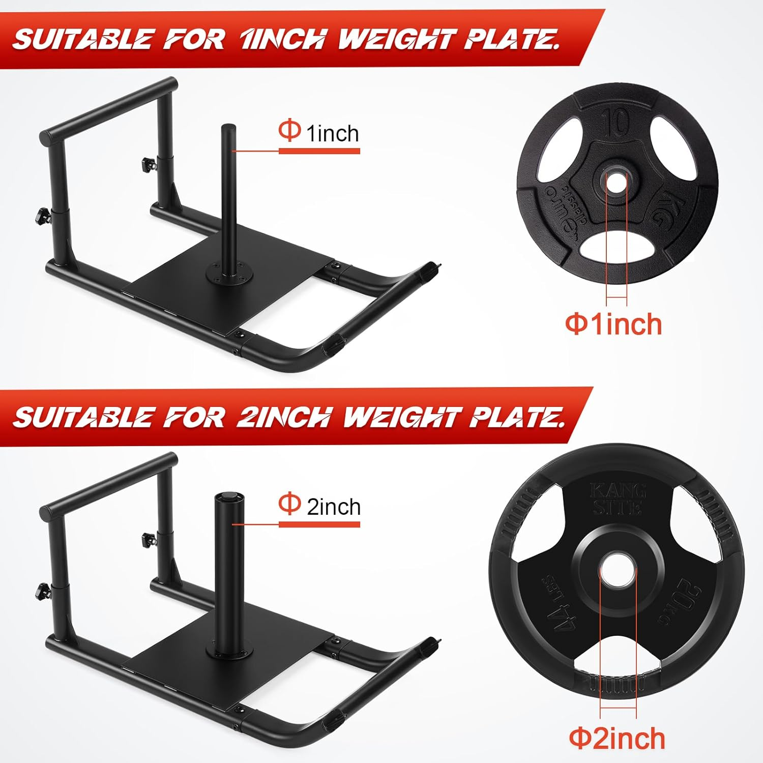 GADFISH Weighted Workout Sled - Push Pull Training Equipment for Adults & Kids | 1" & 2" Weight Plate Compatible