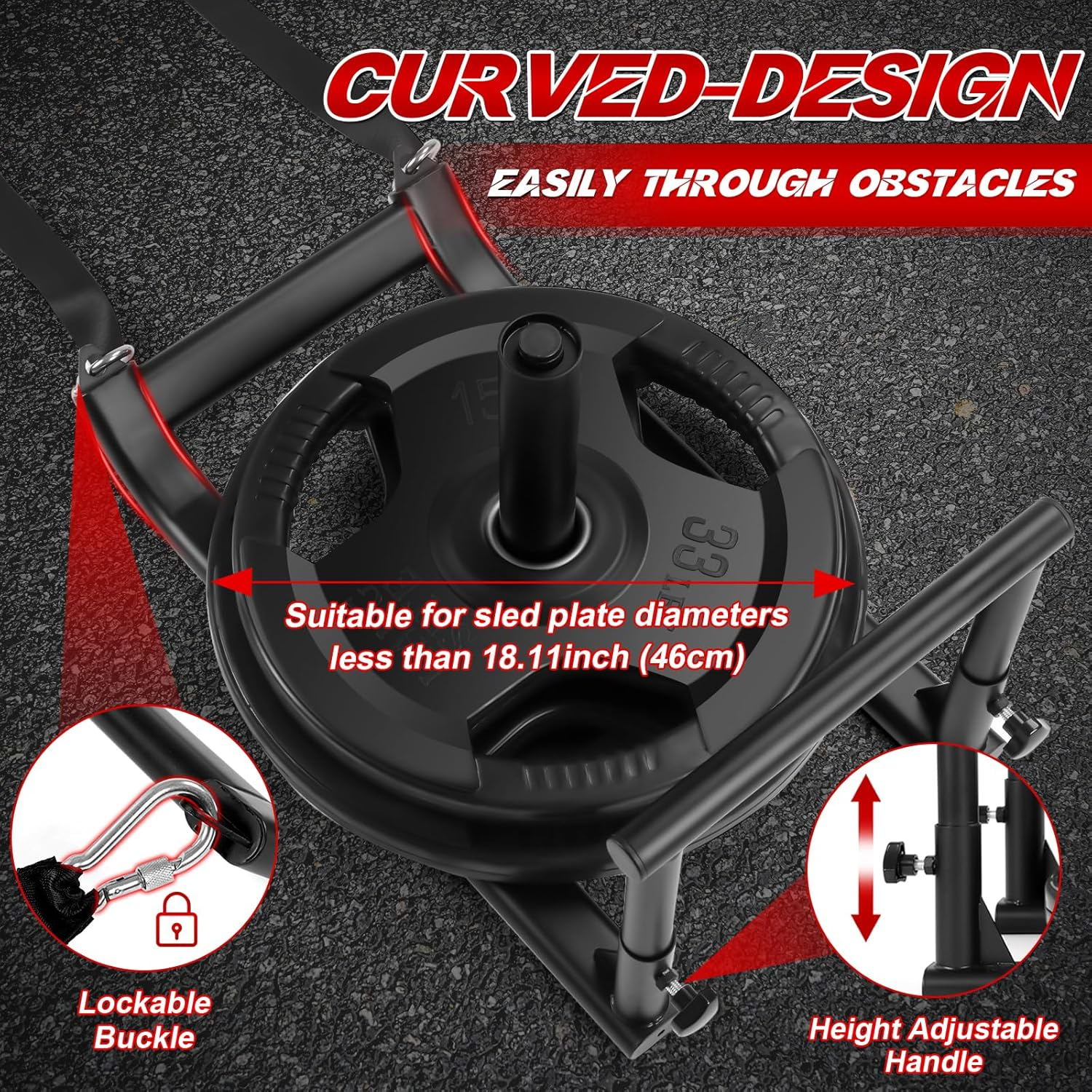 GADFISH Weighted Workout Sled - Push Pull Training Equipment for Adults & Kids | 1" & 2" Weight Plate Compatible