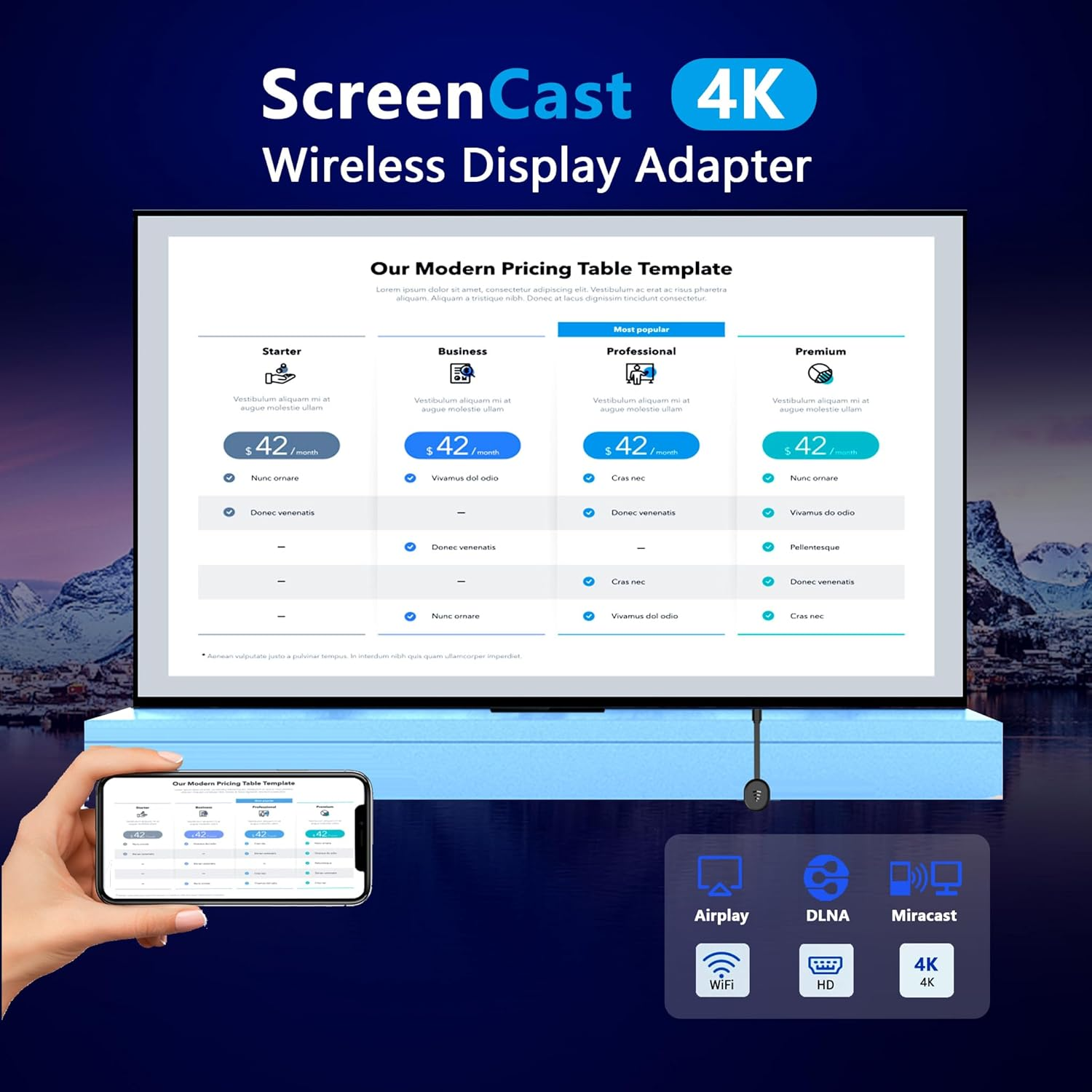 4K Wireless HDMI Display Dongle Adapter - WiFi Screen Mirroring for iPhone iPad Android Mac to TV Projector Monitor