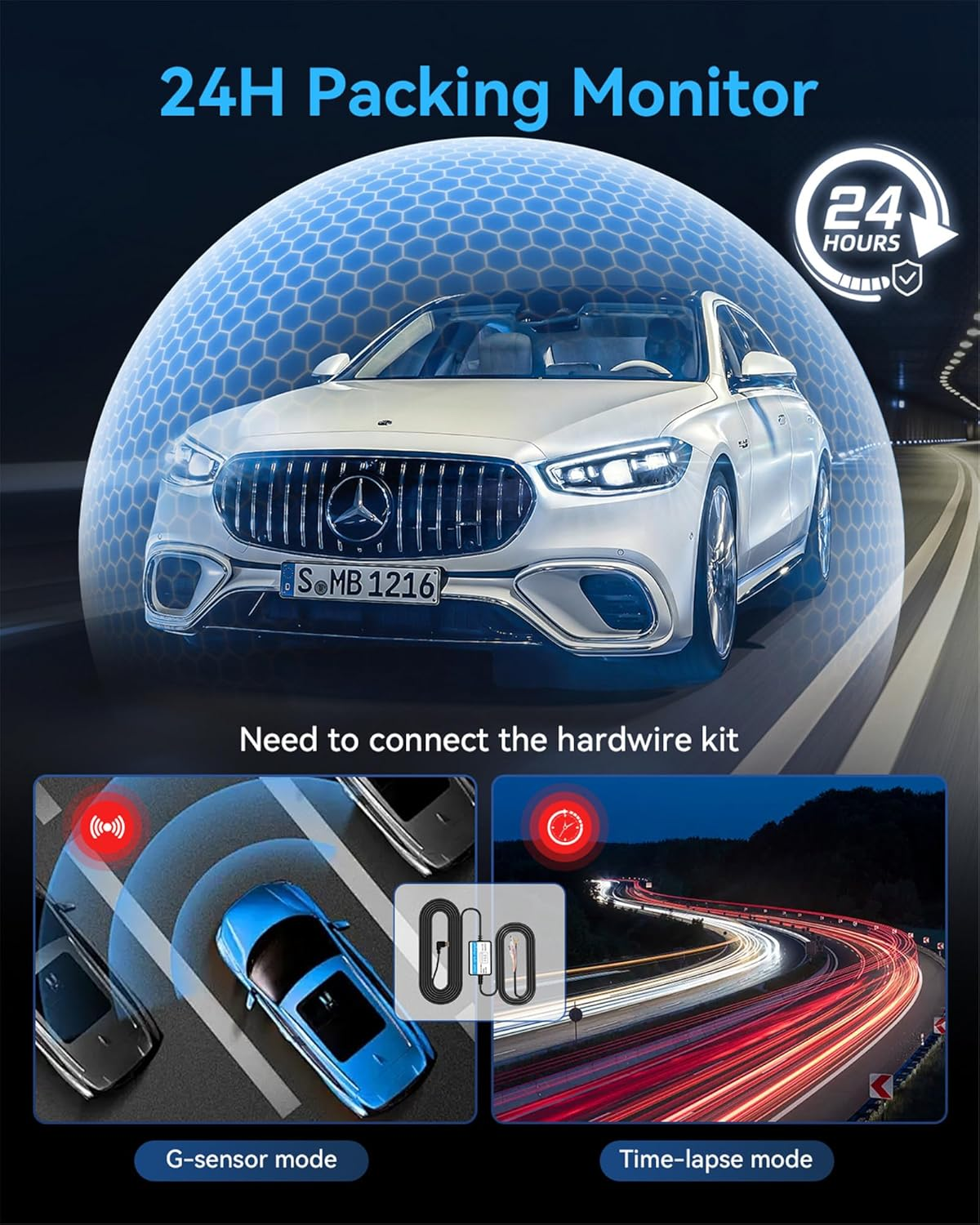 4K Dash Cam Front Rear Interior 3 Channel - Built-in 32GB, Night Vision, 24Hr Recording