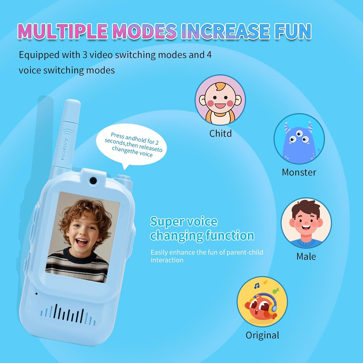 Kids Video Walkie Talkies with Camera - 150M Range, USB-C Charging, Wireless Intercom for Outdoor Play