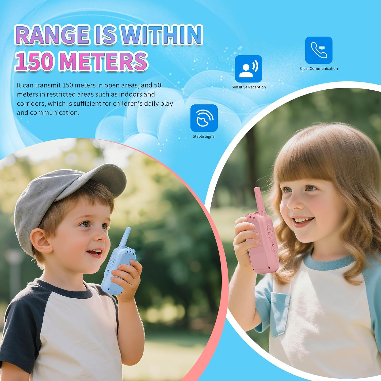 Kids Video Walkie Talkies with Camera - 150M Range, USB-C Charging, Wireless Intercom for Outdoor Play