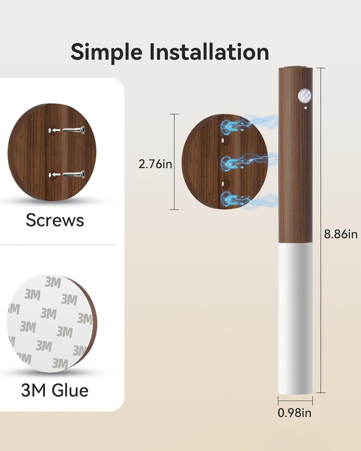 Battery Operated Motion Sensor Night Lights - 2200mAh Rechargeable Magnetic Wall Sconces, Wireless LED Stairway & Hallway Lights, Wooden Design