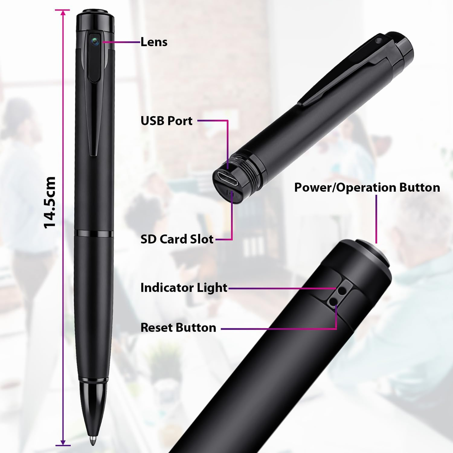 64GB Body Camera Pen 1080P HD - Discreet Wearable Video Recorder with Picture Taking, Surveillance Cam for Indoor & Outdoor Security