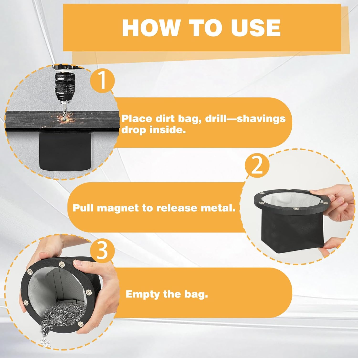 Magnetic Drilling Catcher Bag for Electrical Panels - Strong Metal Shaving Collector for Carbide Panel Hole Saws, Ferrous Debris Cleanup Tool