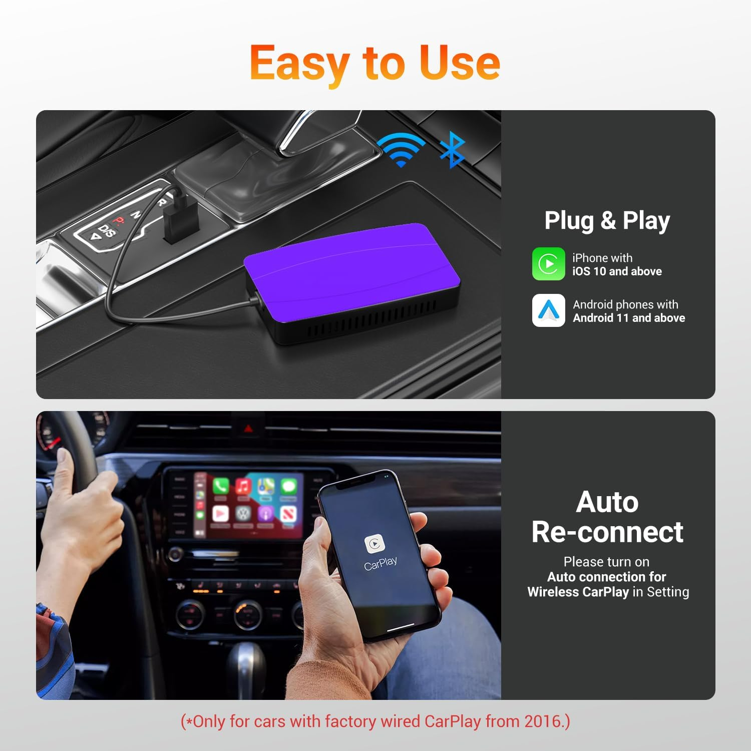 Play2Video Pro CarPlay AI Box - 3-in-1 Wireless CarPlay & Android Auto Adapter with YouTube & Netflix | Magic Box for 2016+ Factory Systems
