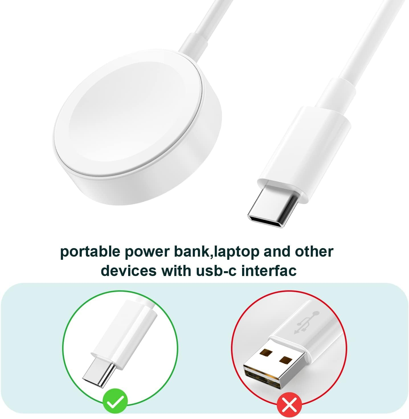 Fast Charging USB-C Cable for Apple Watch - 1M Charger Compatible with iWatch Series 11, 10, 9, 8, 7, 6, 5, 4, SE & Ultra | Durable Magnetic Charging Accessory